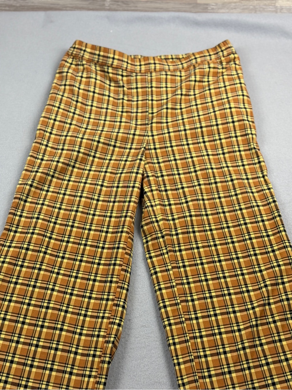 Urban Outfitters Colette Wide Leg Plaid Pants Yellow Brown Size M Pull On - Picture 2 of 9